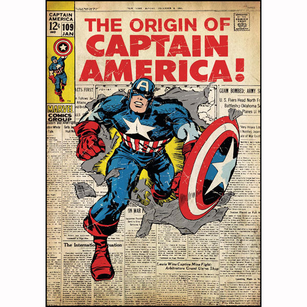 Captain America Bedroom Decor - Vintage Issue #109 Comic Cover Giant Wall Decal