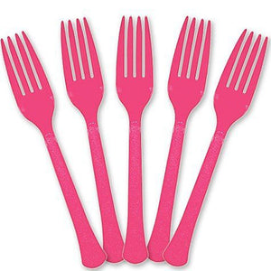 Party Supplies - Bright Pink Forks