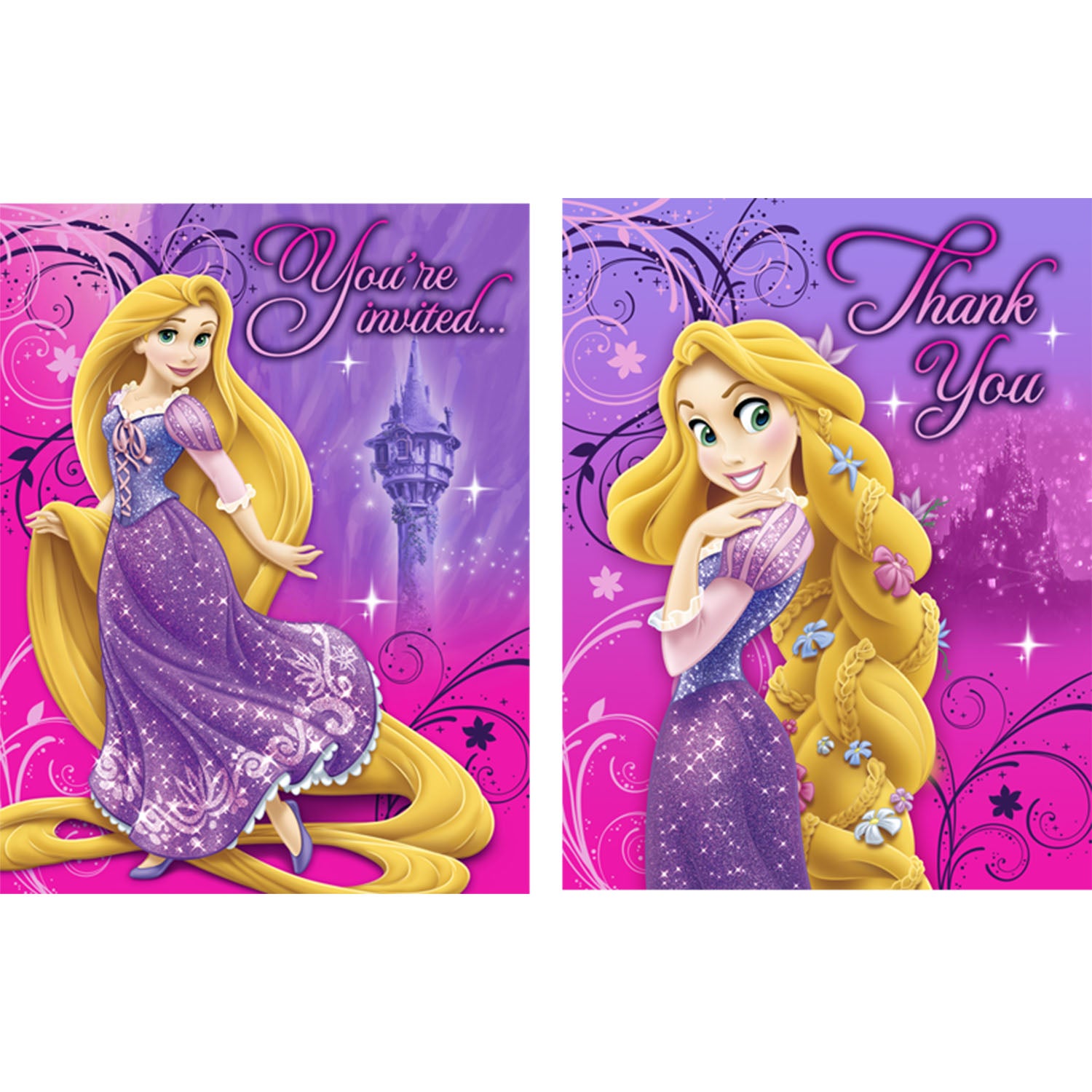 Tangled Sparkle Party Supplies - Invitations and Thank You Post Cards